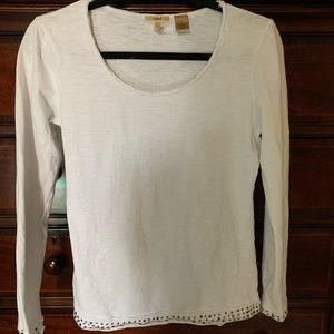 BKE long sleeve silver stud trimmed t-shirt